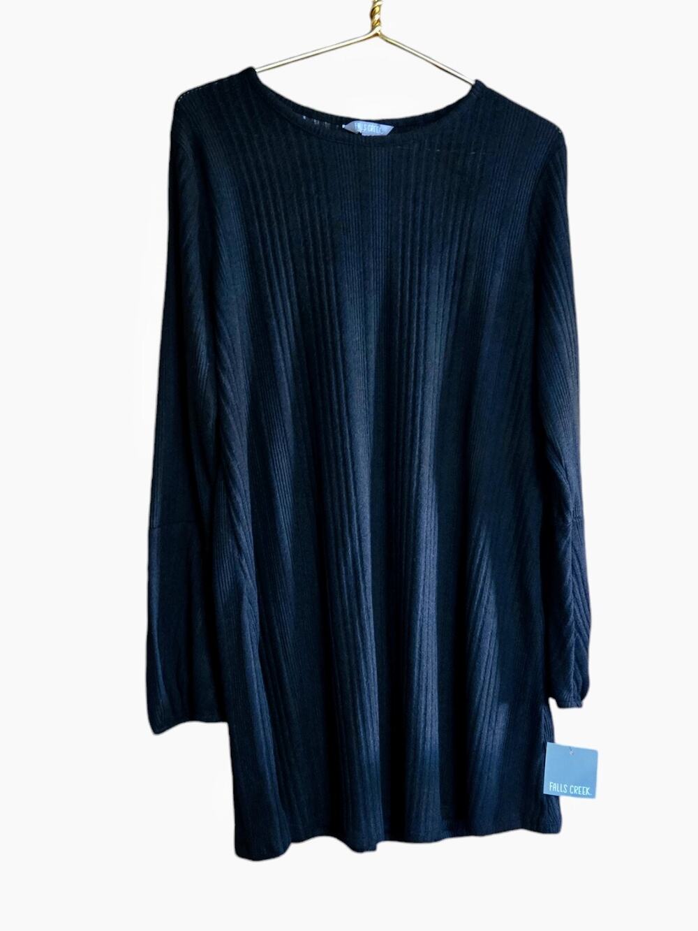 Falls Creek Womens Sweater Dress Black Ribbed Knit Scoop Neck Midi Size XL NEW